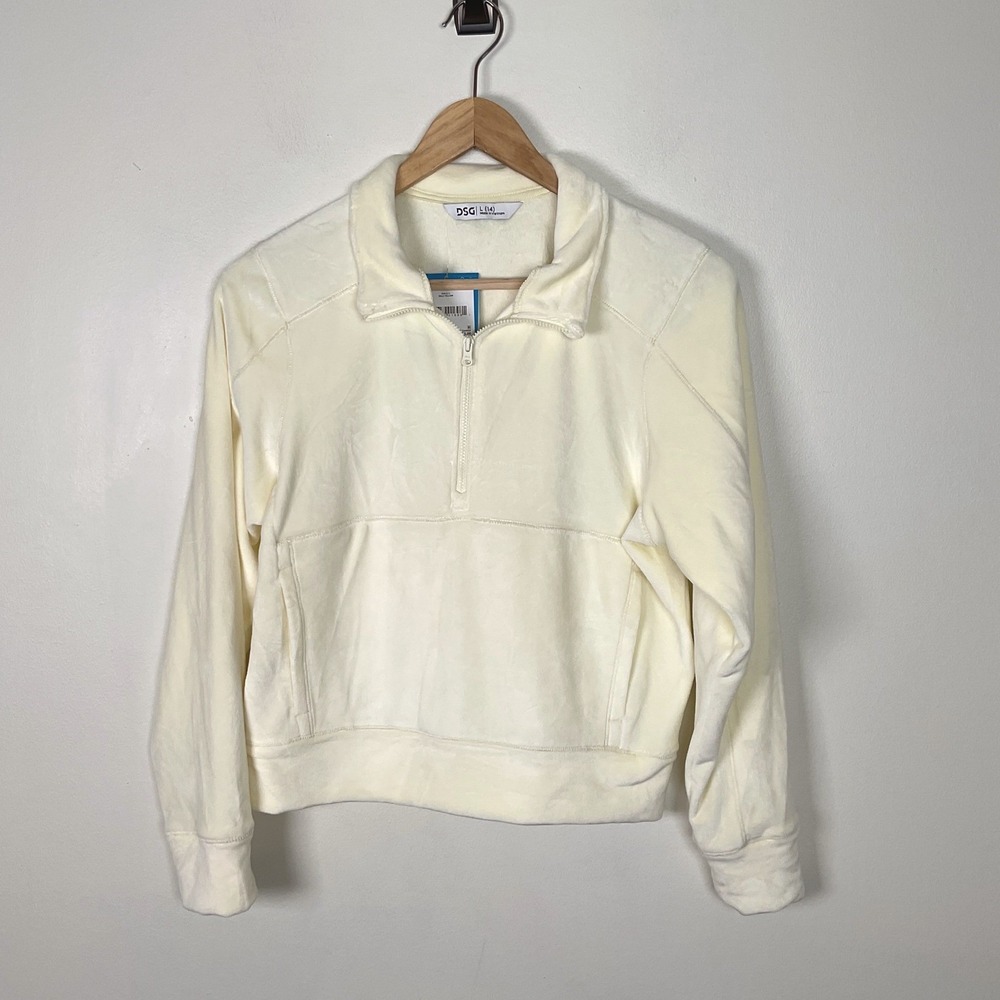 DSG Girls Velour Pale Yellow 1/2 Zip Pullover Sweatshirt Top - Size‎ L